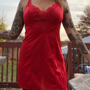 Vintage bright poppy red silky lacey slip wonderful for layering or intimate
